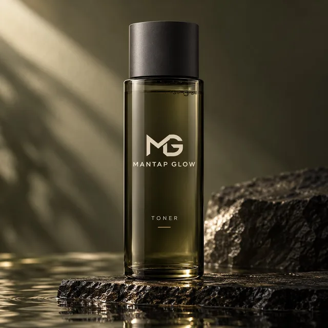 Mockup AI Mantapglow Toner di atas batu basah